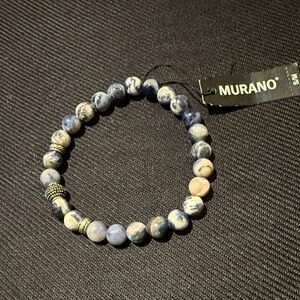 Murano Marble Blue Bracelet with Silver Accents